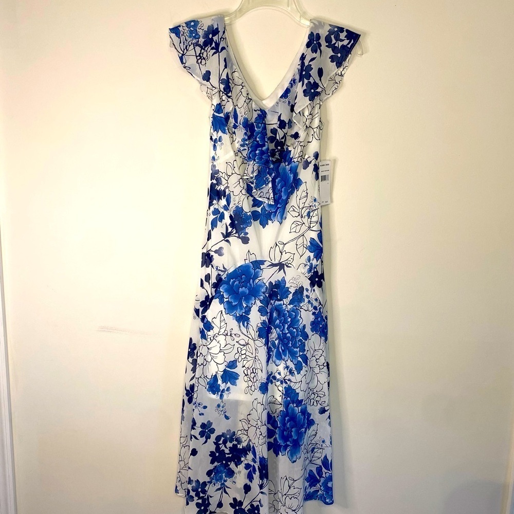 Signature by Robbie Lee Blue‎ Floral Sleeveless Ruffles Flowy Maxi Dress 4P Y2K